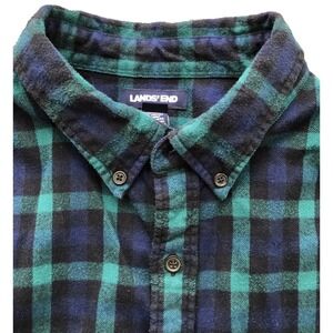 Lands' End Flannel Shirt Mens 2XL L/S Plaid Traditional Fit XXL Mauritius Land's